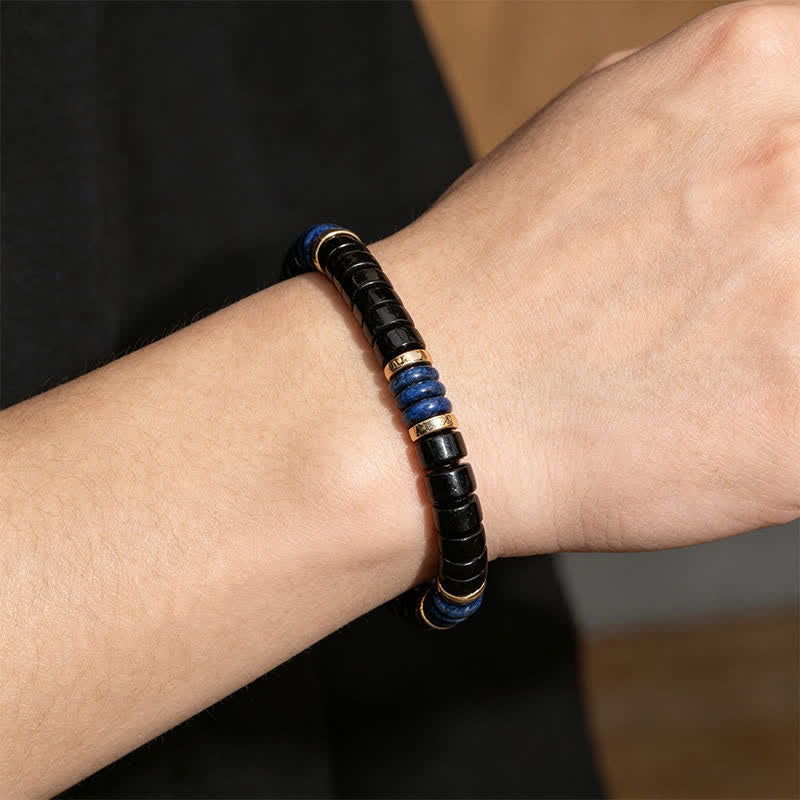 Buddha Stones Bracciale con perline Truth Cube in lapislazzuli e onice nera - image 3