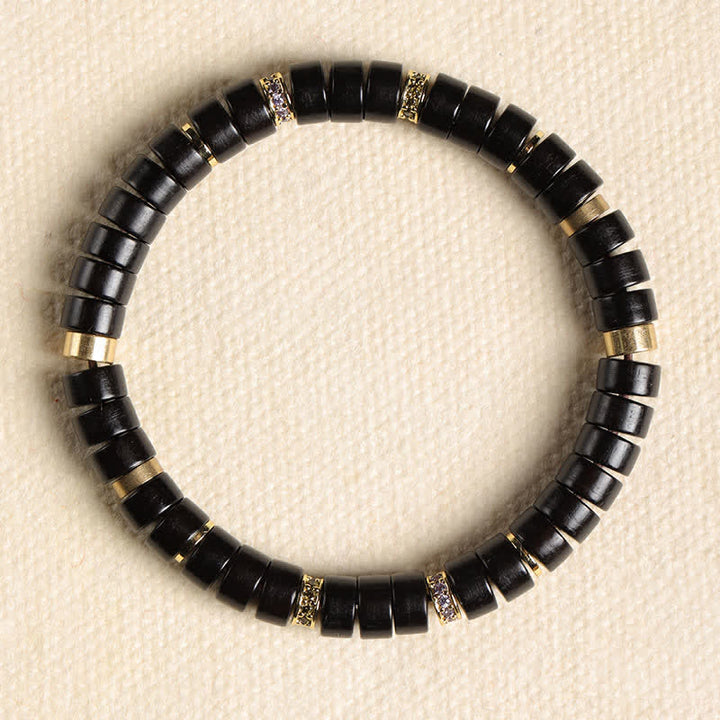 Buddha Stones Bracciale minimalista con perline a barilotto in legno di palissandro rosso e ebano. - Legno d'ebano (radicamento ♥ protezione) (Circonferenza del polso: 15-17 cm) - image 9