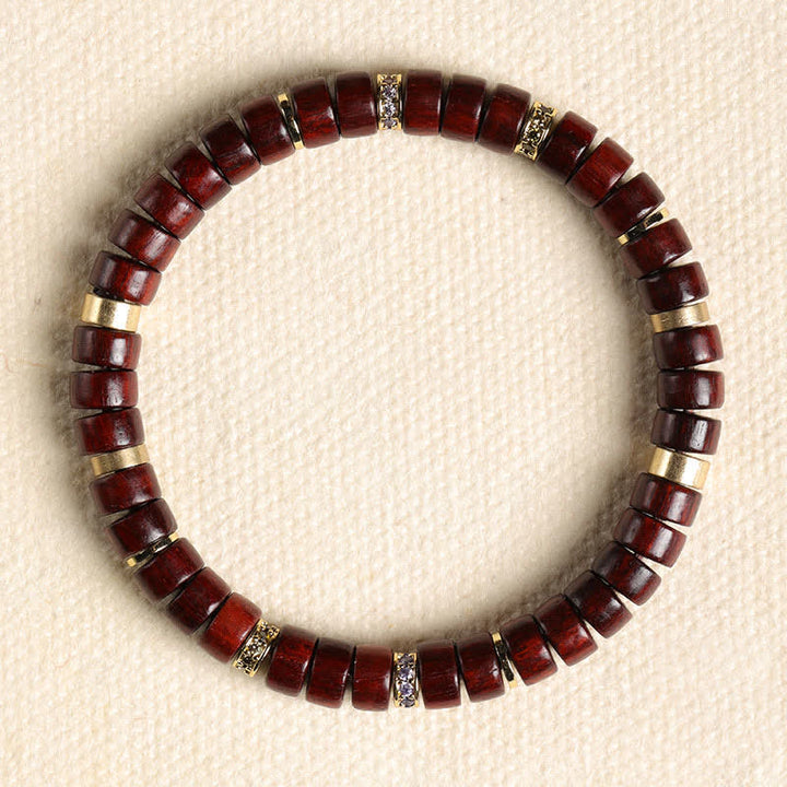 Buddha Stones Bracciale minimalista con perline a barilotto in legno di palissandro rosso e ebano. - Palissandro rosso (Meditazione ♥ Radicamento) (Circonferenza del polso: 15-17 cm) - image 2