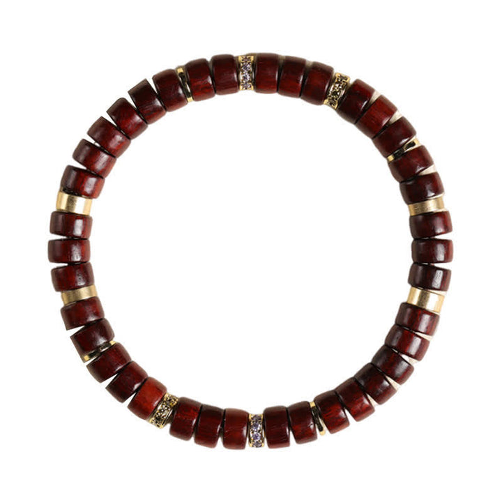 Buddha Stones Bracciale minimalista con perline a barilotto in legno di palissandro rosso e ebano. - image 3