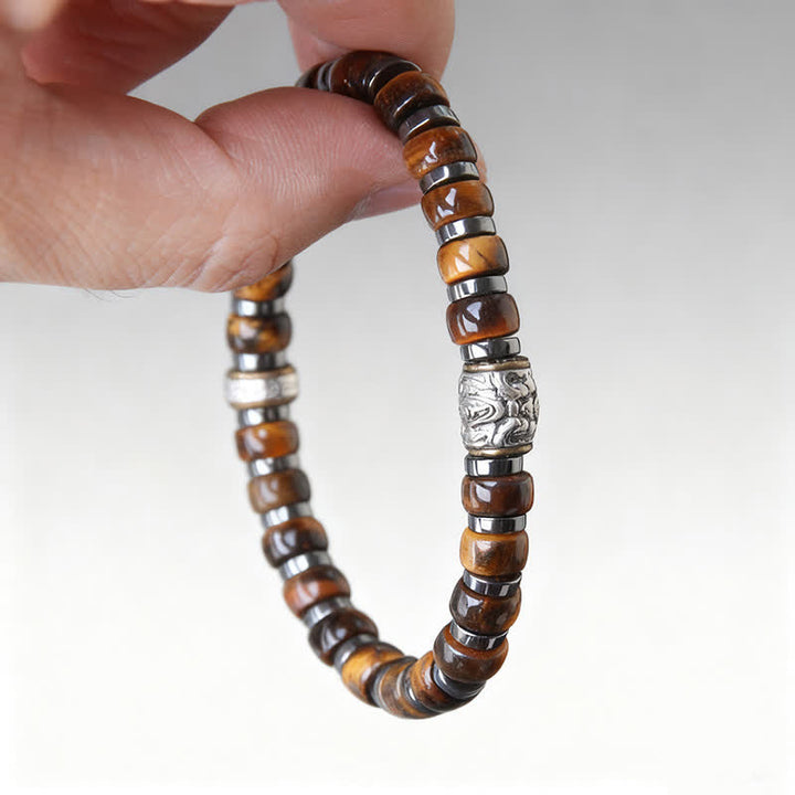 Buddha Stones Braccialetto con perline a forma di leone in argento anticato e occhio di tigre naturale. - image 8