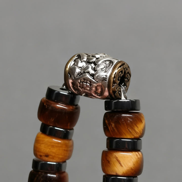 Buddha Stones Braccialetto con perline a forma di leone in argento anticato e occhio di tigre naturale. - image 13