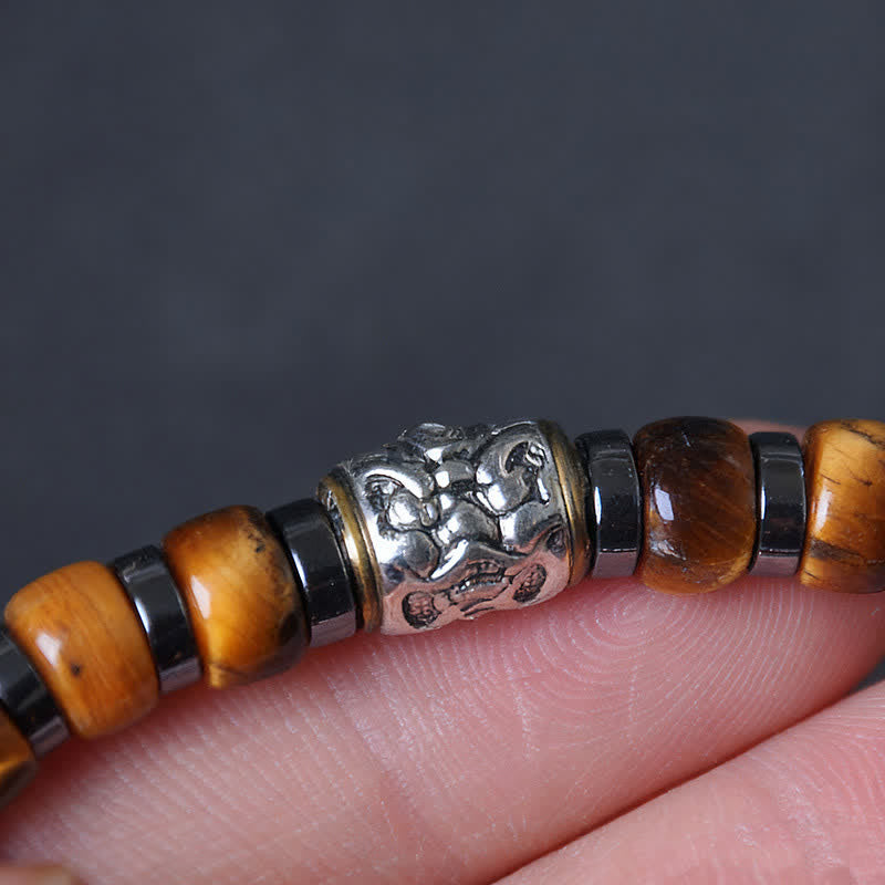 Buddha Stones Braccialetto con perline a forma di leone in argento anticato e occhio di tigre naturale. - image 14