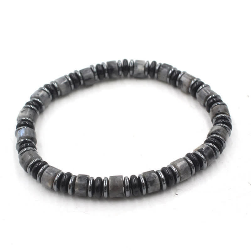 Buddha Stones Braccialetto etnico con perline piatte portafortuna in ossidiana nera ed ematite, lucidato a mano. - Pietra nera glitterata (Protezione ♥ Radicamento) (Circonferenza del polso: 15-16 cm) - image 14