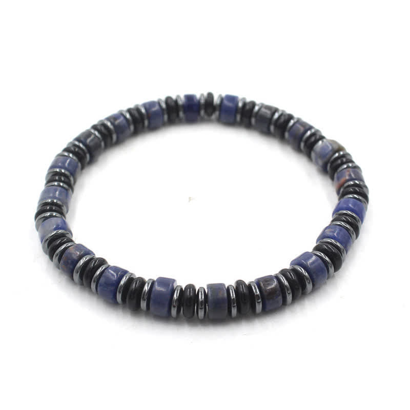 Buddha Stones Braccialetto etnico con perline piatte portafortuna in ossidiana nera ed ematite, lucidato a mano. - Sodalite (Logica ♥ Verità) (Circonferenza del polso: 15-16 cm) - image 3