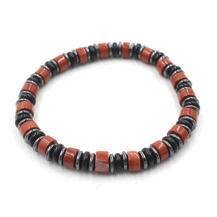 Buddha Stones Braccialetto etnico con perline piatte portafortuna in ossidiana nera ed ematite, lucidato a mano. - Diaspro rosso (Protezione ♥ Saggezza) (Circonferenza del polso: 15-16 cm) - image 16