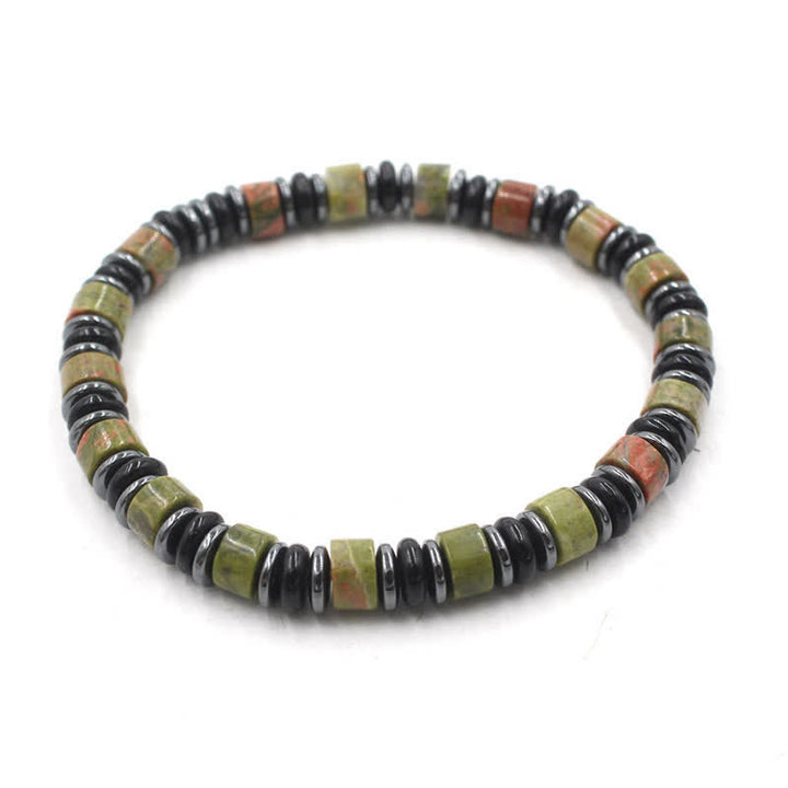 Buddha Stones Braccialetto etnico con perline piatte portafortuna in ossidiana nera ed ematite, lucidato a mano. - Unakite (Equilibrio ♥ Crescita) (Circonferenza del polso: 15-16 cm) - image 15