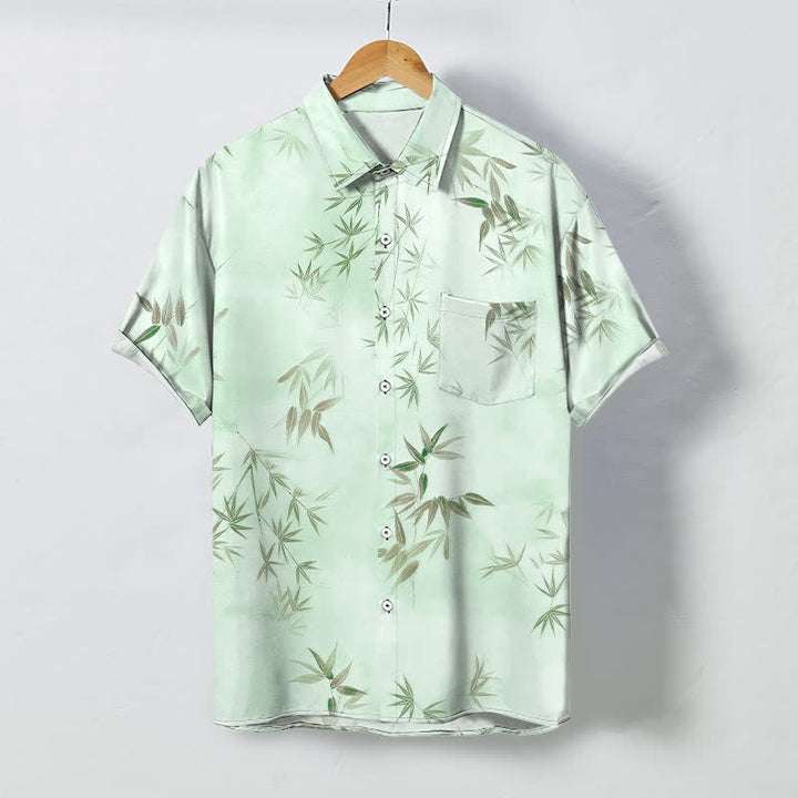 Buddha Stones Camicia da uomo a maniche corte con bottoni a motivo foglia di bambù, resistente alle pieghe. - Melata - US/UK/AU48, EU58 (4XL) - image 3