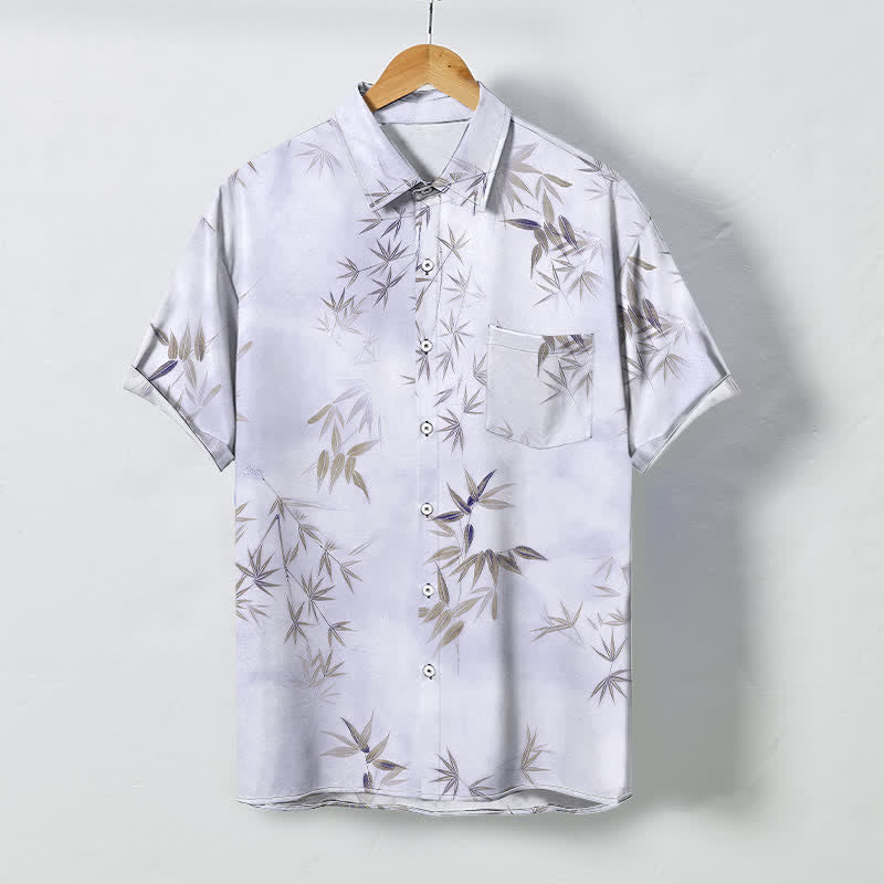 Buddha Stones Camicia da uomo a maniche corte con bottoni a motivo foglia di bambù, resistente alle pieghe. - 	Prugna - US/UK/AU48, EU58 (4XL) - image 6