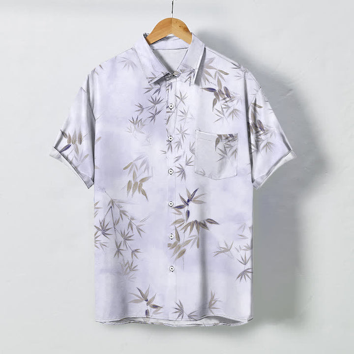 Buddha Stones Camicia da uomo a maniche corte con bottoni a motivo foglia di bambù, resistente alle pieghe. - 	Prugna - US/UK/AU48, EU58 (4XL) - image 6