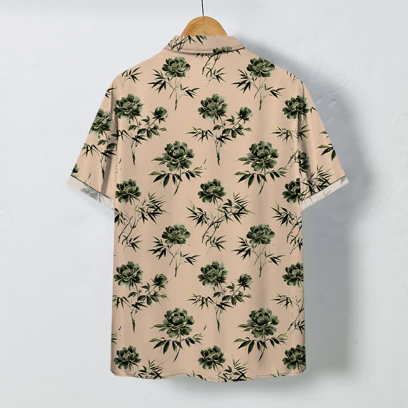 Buddha Stones Camicia da uomo a maniche corte traspirante con bottoni e motivo floreale tropicale a foglie. - image 11