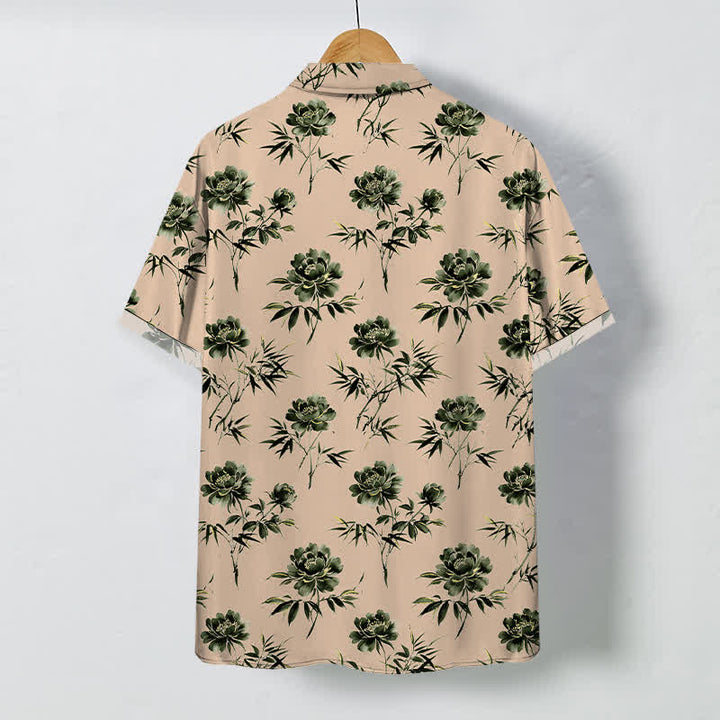 Buddha Stones Camicia da uomo a maniche corte traspirante con bottoni e motivo floreale tropicale a foglie. - image 11
