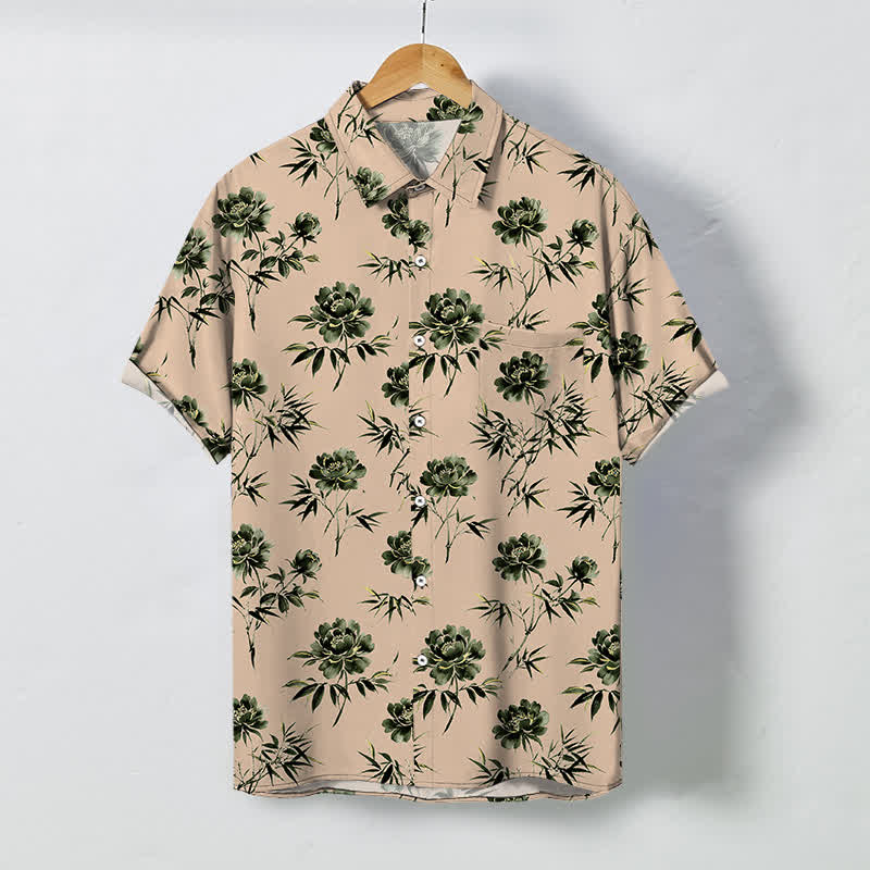 Buddha Stones Camicia da uomo a maniche corte traspirante con bottoni e motivo floreale tropicale a foglie. - PeachPuff - US/UK/AU48, EU58 (4XL) - image 10