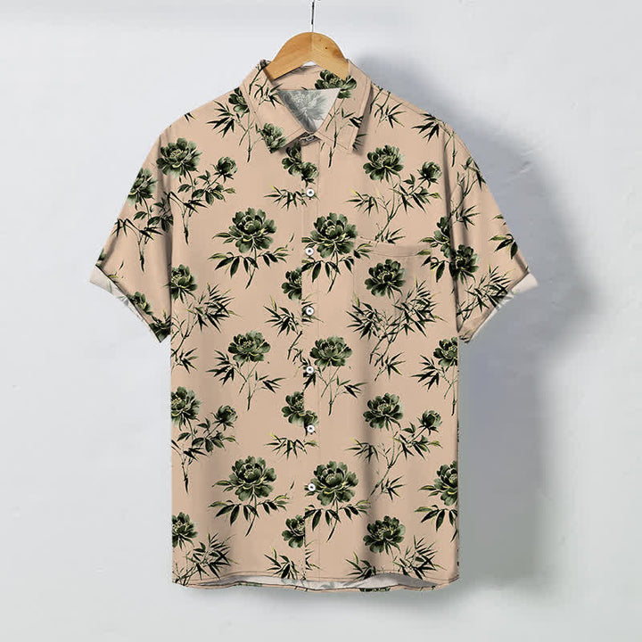 Buddha Stones Camicia da uomo a maniche corte traspirante con bottoni e motivo floreale tropicale a foglie. - PeachPuff - US/UK/AU48, EU58 (4XL) - image 10