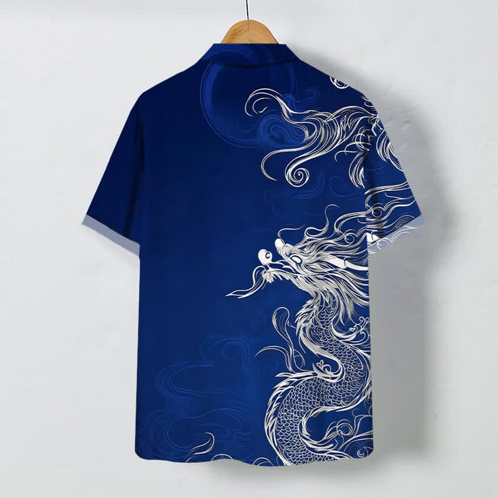 Buddha Stones Camicia da uomo a maniche corte con bottoni, motivo drago orientale e nuvole, resistente alle pieghe. - image 1