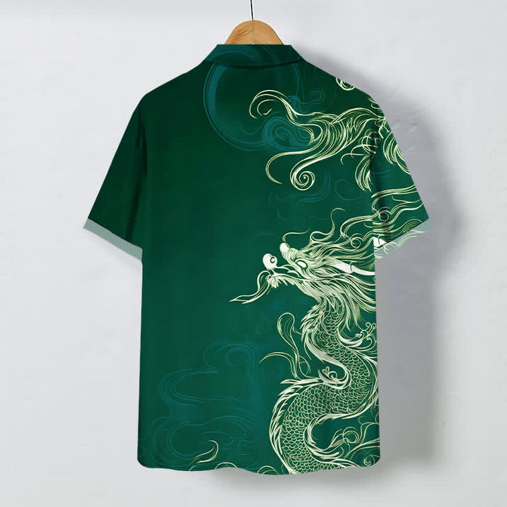 Buddha Stones Camicia da uomo a maniche corte con bottoni, motivo drago orientale e nuvole, resistente alle pieghe. - image 6