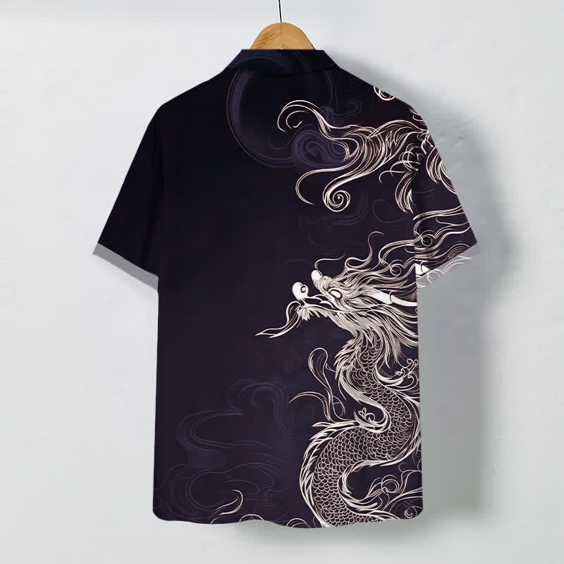Buddha Stones Camicia da uomo a maniche corte con bottoni, motivo drago orientale e nuvole, resistente alle pieghe. - image 8