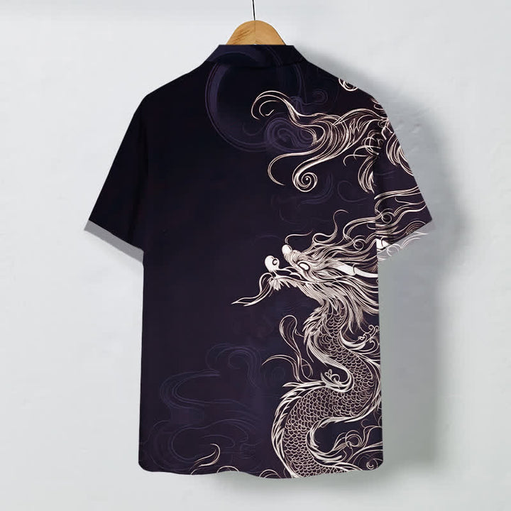 Buddha Stones Camicia da uomo a maniche corte con bottoni, motivo drago orientale e nuvole, resistente alle pieghe. - image 8