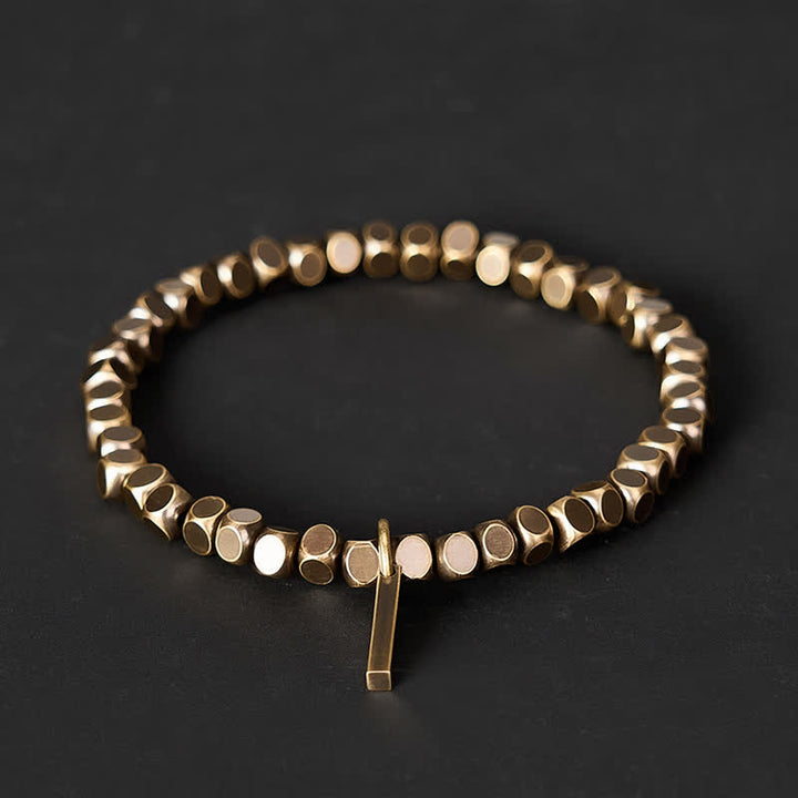 Buddha Stones Braccialetto curativo in ottone con perline quadrate piccole da 4 mm - Circonferenza del polso: 7,9–8,2 pollici (20–21 cm) - image 0
