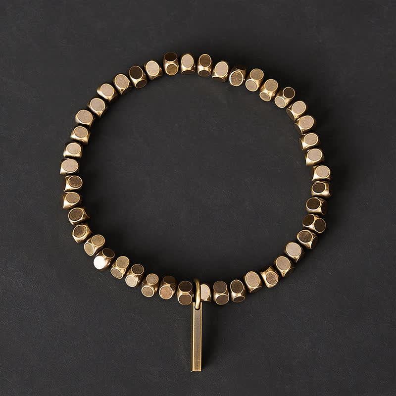 Buddha Stones Braccialetto curativo in ottone con perline quadrate piccole da 4 mm - image 1