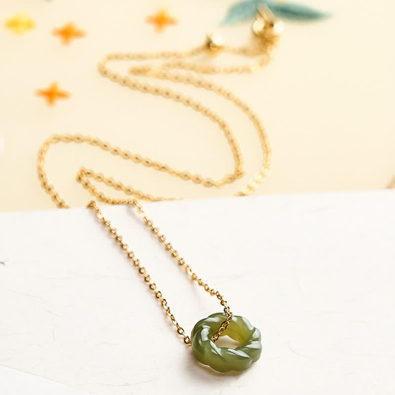 Buddha Stones Collana vintage con trecce fritte in giada Hetian intagliate a mano e simbolo di benedizione. - image 2