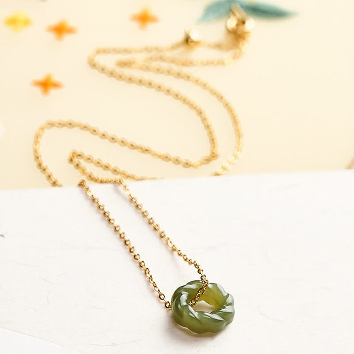 Buddha Stones Collana vintage con trecce fritte in giada Hetian intagliate a mano e simbolo di benedizione. - image 2