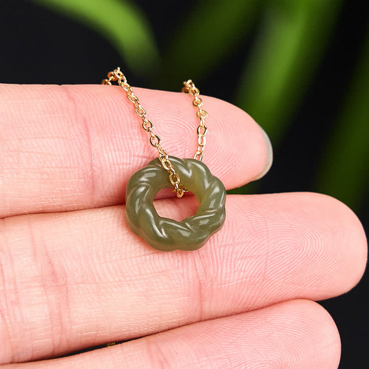 Buddha Stones Collana vintage con trecce fritte in giada Hetian intagliate a mano e simbolo di benedizione. - image 3