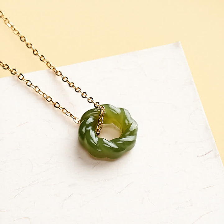 Buddha Stones Collana vintage con trecce fritte in giada Hetian intagliate a mano e simbolo di benedizione. - image 1