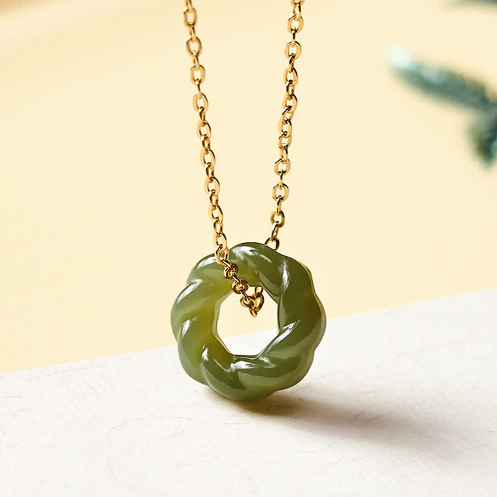 Buddha Stones Collana vintage con trecce fritte in giada Hetian intagliate a mano e simbolo di benedizione. - Argento sterling 925 (Benedizione♥Calma) - Verde chiaro - Giada naturale (il colore può variare) - image 0