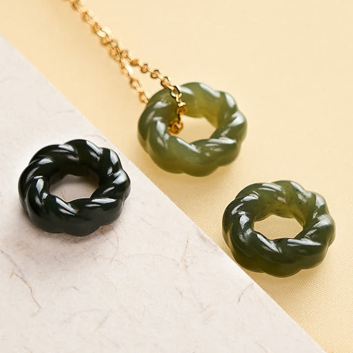 Buddha Stones Collana vintage con trecce fritte in giada Hetian intagliate a mano e simbolo di benedizione. - image 8