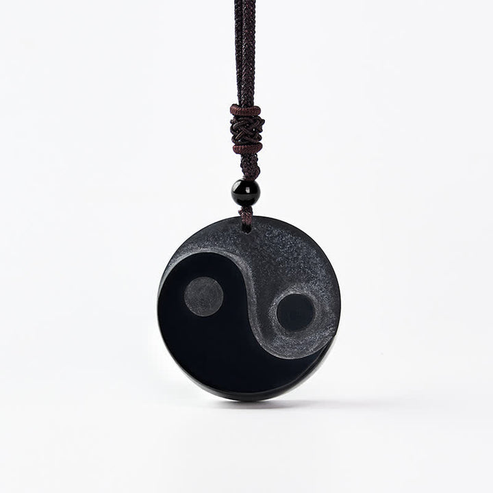 Buddha Stones Collana con ciondolo rotondo in ossidiana nera a forma di Yin Yang ed equilibrio. - image 8