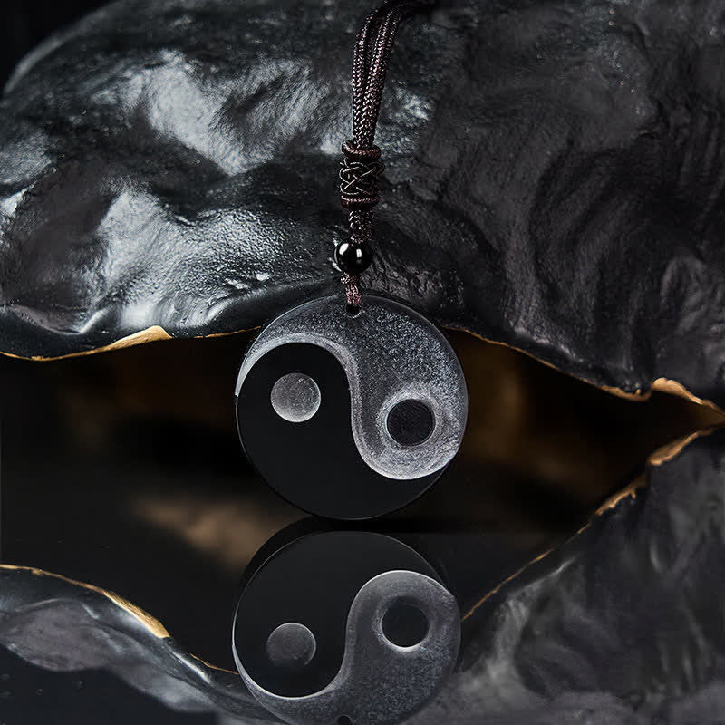 Buddha Stones Collana con ciondolo rotondo in ossidiana nera a forma di Yin Yang ed equilibrio. - image 3