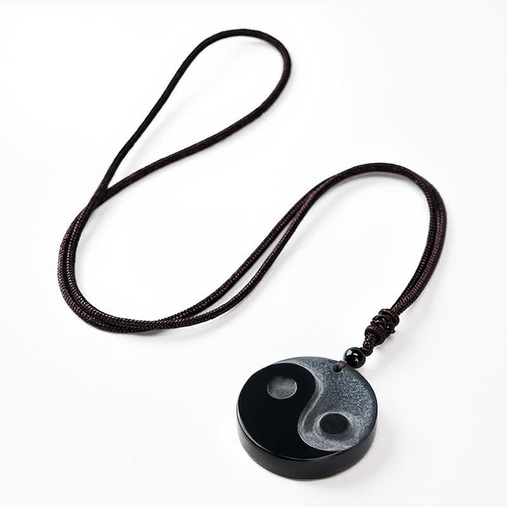 Buddha Stones Collana con ciondolo rotondo in ossidiana nera a forma di Yin Yang ed equilibrio. - image 9