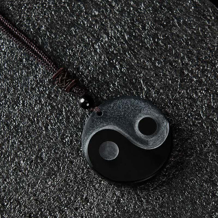 Buddha Stones Collana con ciondolo rotondo in ossidiana nera a forma di Yin Yang ed equilibrio. - image 1