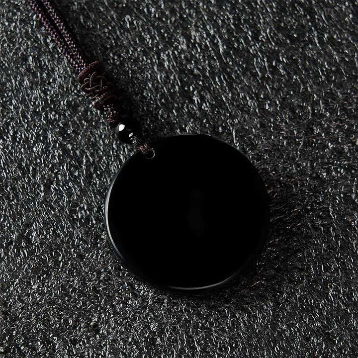 Buddha Stones Collana con ciondolo rotondo in ossidiana nera a forma di Yin Yang ed equilibrio. - image 2