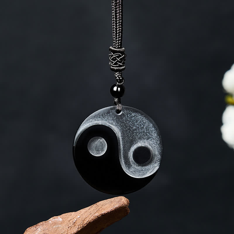 Buddha Stones Collana con ciondolo rotondo in ossidiana nera a forma di Yin Yang ed equilibrio. - Ossidiana Nera (Purificazione♥Forza) - image 0
