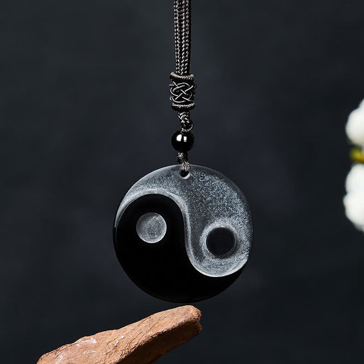 Buddha Stones Collana con ciondolo rotondo in ossidiana nera a forma di Yin Yang ed equilibrio. - Ossidiana Nera (Purificazione♥Forza) - image 0