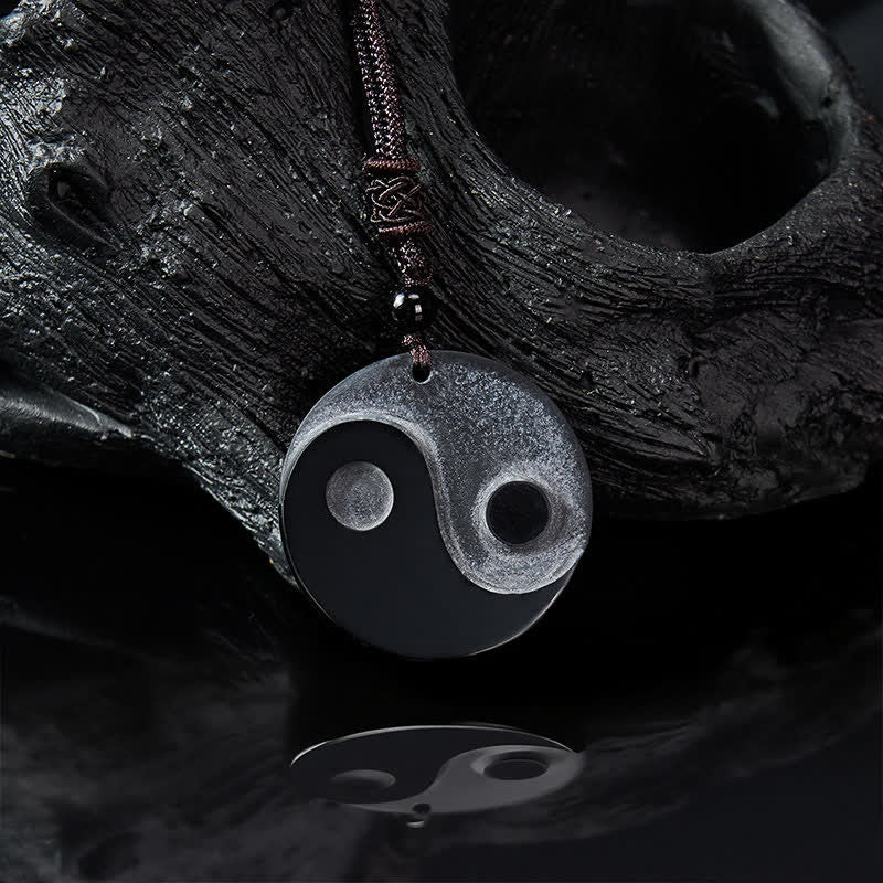 Buddha Stones Collana con ciondolo rotondo in ossidiana nera a forma di Yin Yang ed equilibrio. - image 4
