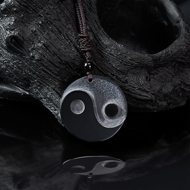 Buddha Stones Collana con ciondolo rotondo in ossidiana nera a forma di Yin Yang ed equilibrio. - image 4