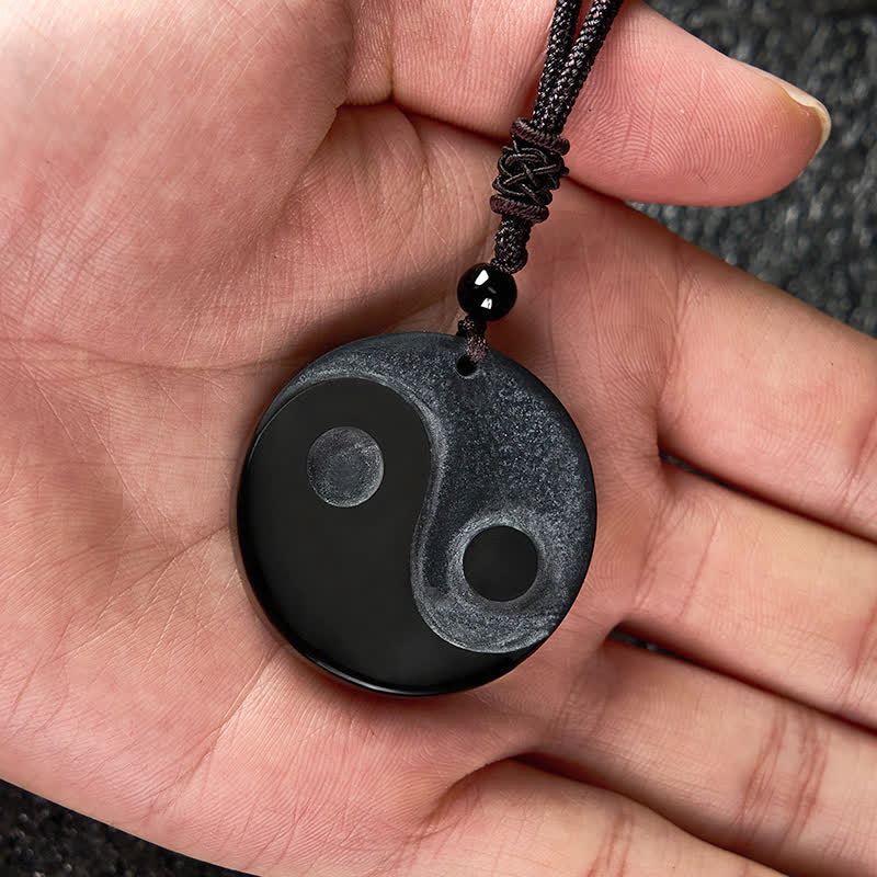 Buddha Stones Collana con ciondolo rotondo in ossidiana nera a forma di Yin Yang ed equilibrio. - image 7