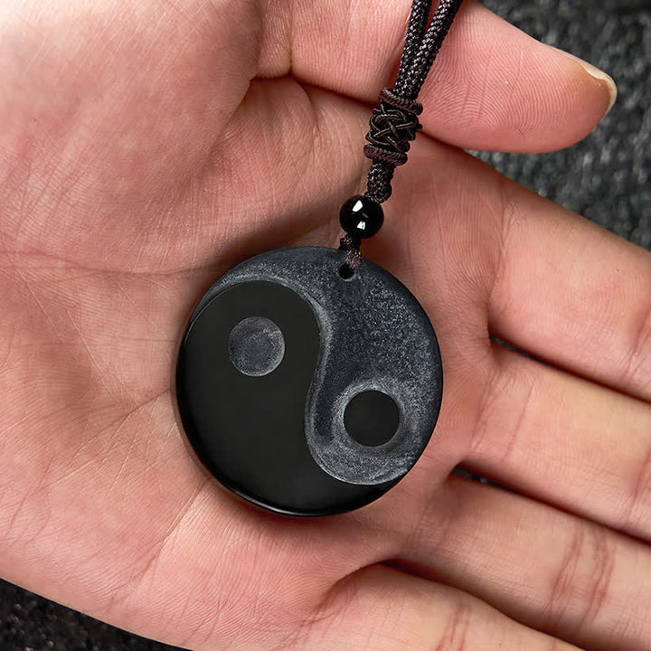 Buddha Stones Collana con ciondolo rotondo in ossidiana nera a forma di Yin Yang ed equilibrio. - image 7