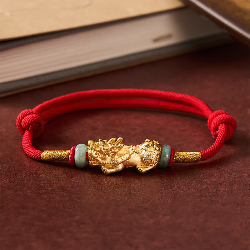 Buddha Stones Braccialetto rosso con filo rosso e simbolo di ricchezza Pi Xiu in rame - image 1