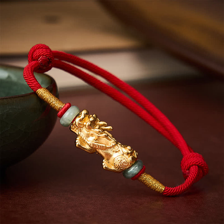 Buddha Stones Braccialetto rosso con filo rosso e simbolo di ricchezza Pi Xiu in rame - Filo rosso (Protezione♥Fortuna) - image 0