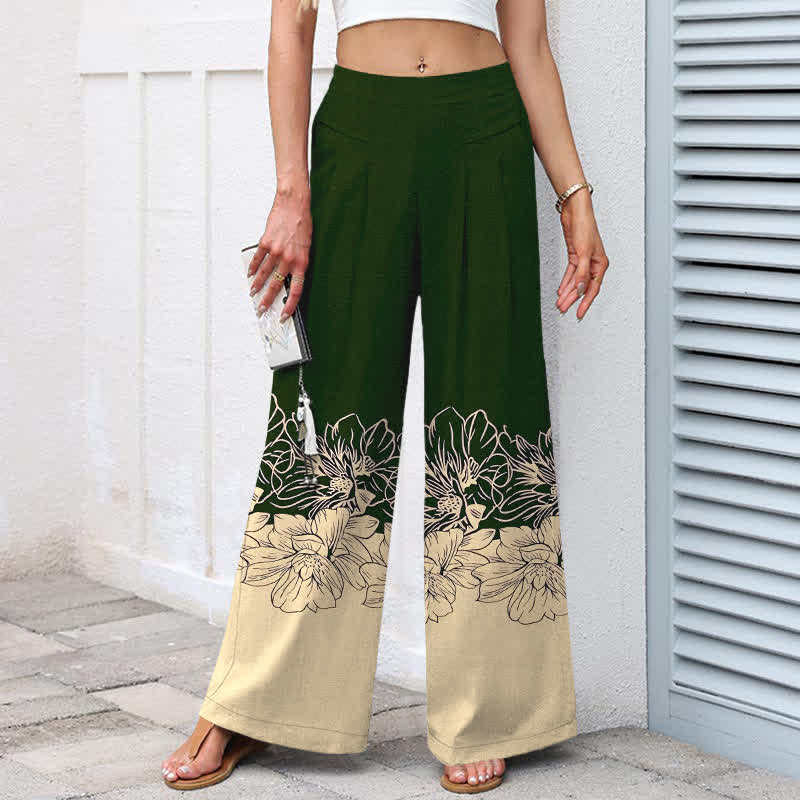 Buddha Stones Pantaloni da donna a gamba larga con elastico in vita e tasche, in cotone e lino, con fantasia floreale vintage. - image 5