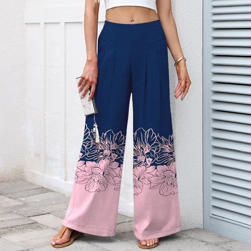 Buddha Stones Pantaloni da donna a gamba larga con elastico in vita e tasche, in cotone e lino, con fantasia floreale vintage. - image 7