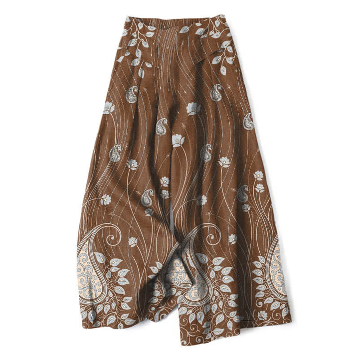 Buddha Stones Pantaloni da donna a gamba larga con elastico in vita e tasche, in cotone e lino, con motivo floreale paisley a righe. - Siena - US16, UK/AU20, EU48 (3XL) - image 4