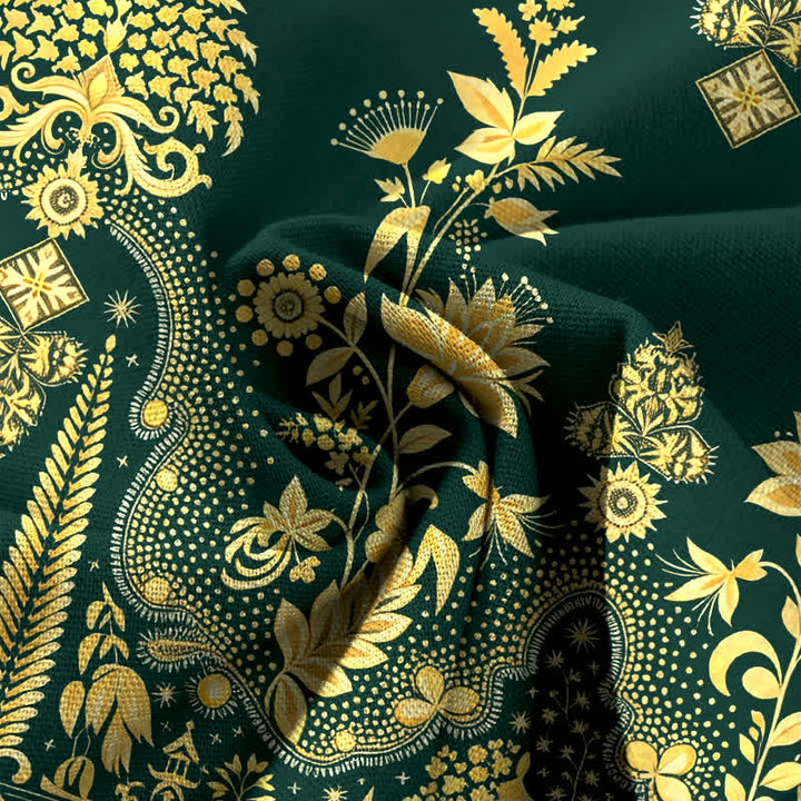 Buddha Stones Pantaloni da donna in cotone e lino, stile bohémien, con elastico in vita e gamba larga, con tasche, fantasia floreale dorata e vita elasticizzata. - image 3