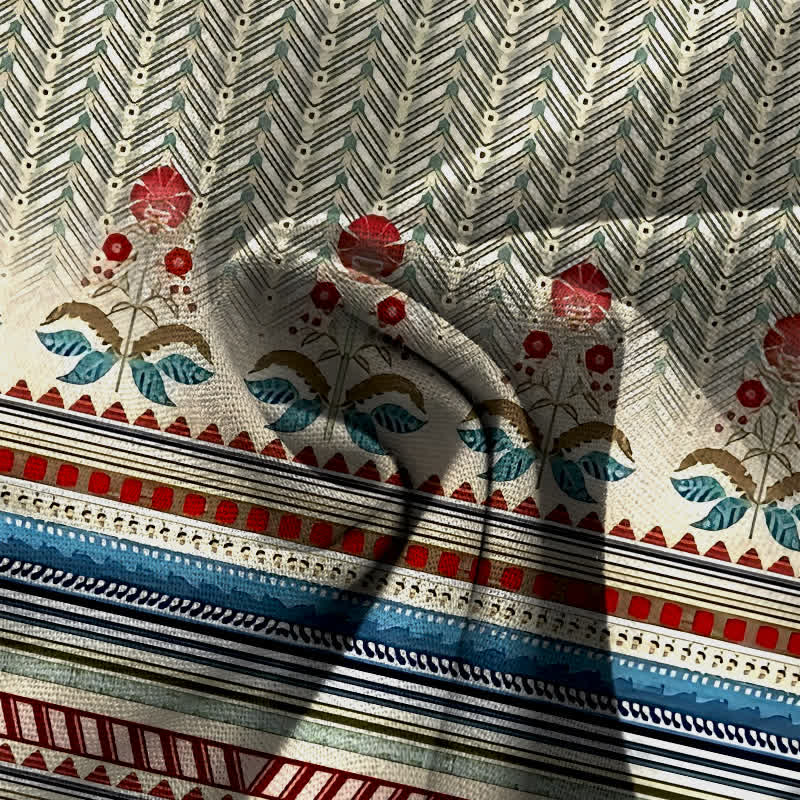 Buddha Stones Pantaloni da donna a gamba larga con elastico in vita e tasche, in cotone e lino, stile bohémien, con motivo geometrico a zigzag. - image 3