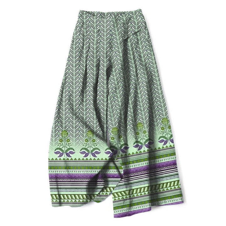 Buddha Stones Pantaloni da donna a gamba larga con elastico in vita e tasche, in cotone e lino, stile bohémien, con motivo geometrico a zigzag. - Verde pallido - US16, UK/AU20, EU48 (3XL) - image 6