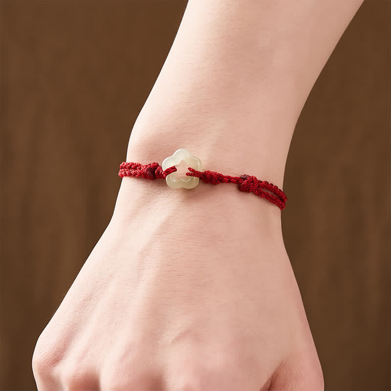 Buddha Stones Braccialetto Hetian Jade Plum Bossom portafortuna con cordino rosso - image 3